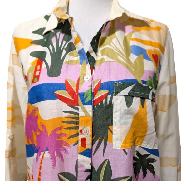 True Destinations Womens Size XS NWT Flaw Tropical Palm Scene Tunic Coverup Top - Picture 4 of 12